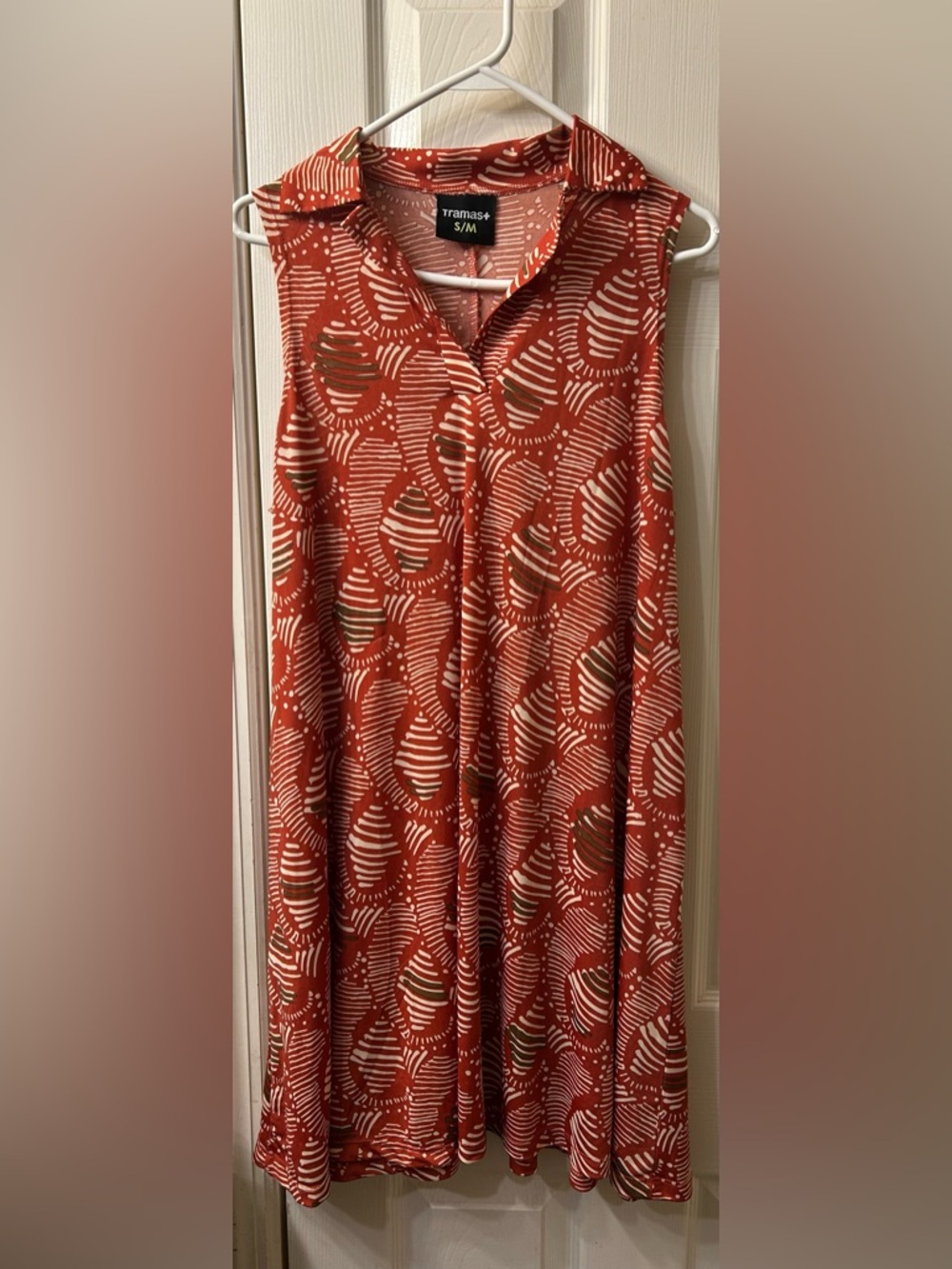 Tramas+ s/m Rust Printed Sleeveless Collared Dress